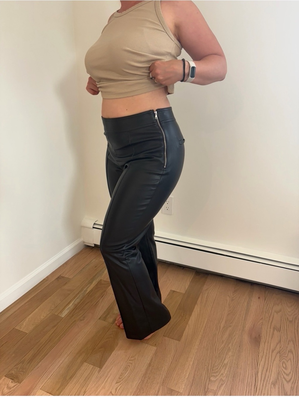 LOFT Size 10 Black Faux Leather Look.
Long Bootcut Flare Pants. Side Zipper. - Picture 2 of 15
